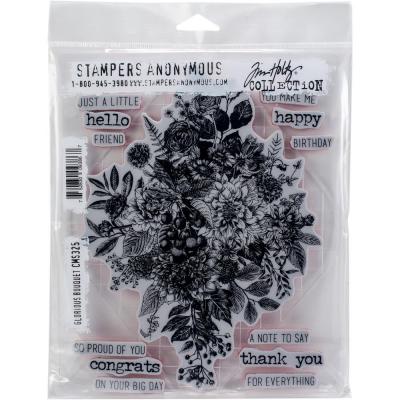Stampers Anonymous Tim Holtz Cling Stamps - Glorious Bouquet With Grid Block